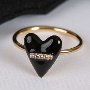 MEJURI Heart Enamel Ring Black In Vermeil, size 10
